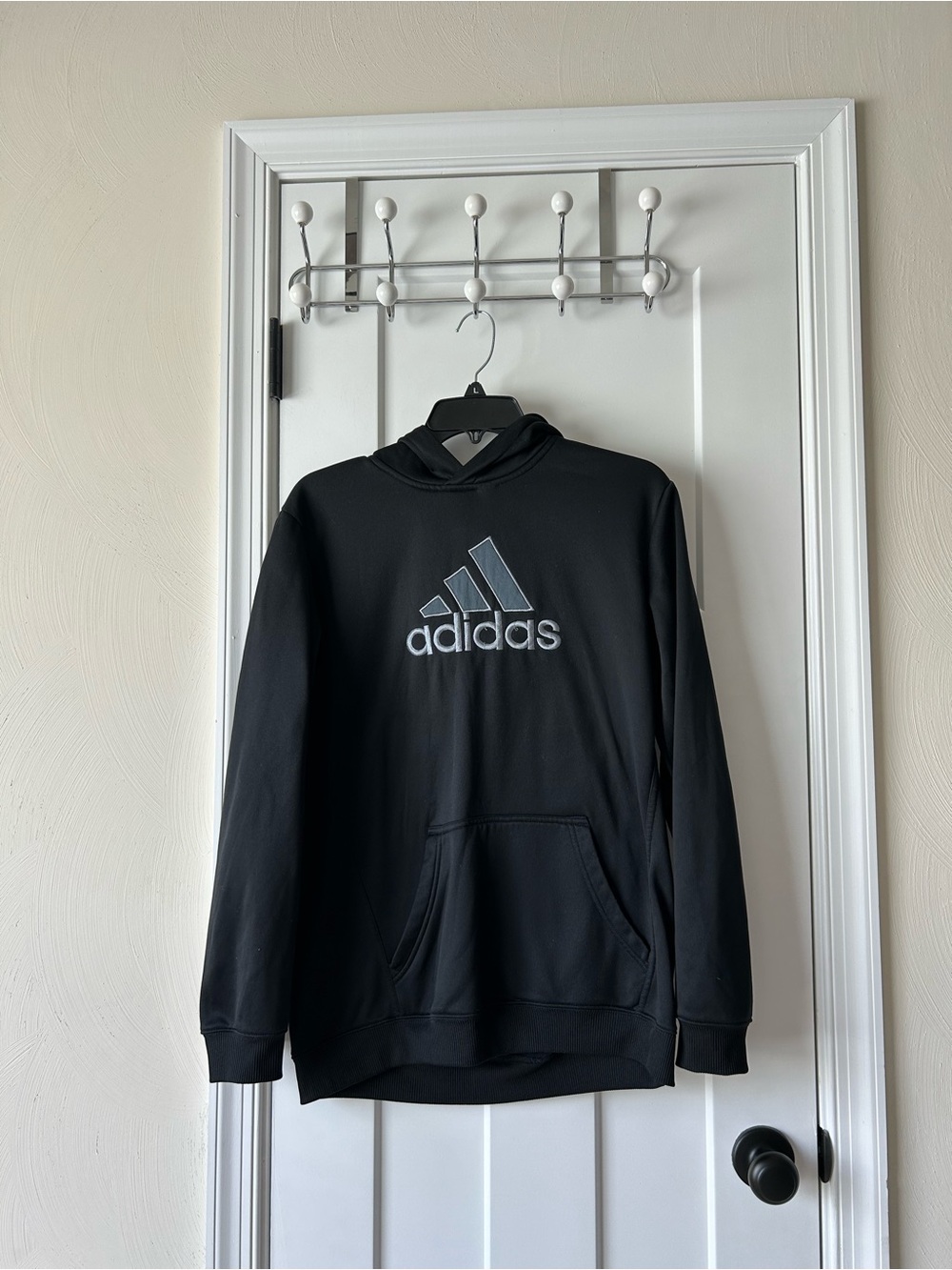 Adidas Boys Size XL  Black Pullover Hoodie with Grey Logo